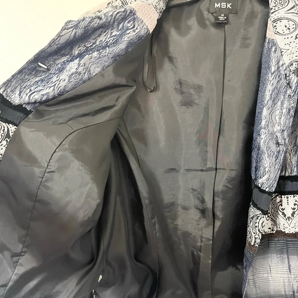 Metallic Silver Paisley Patchwork Jacket Y2K Boho Chic Lightweight Statement Top - Picture 11 of 12